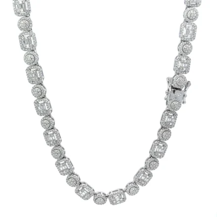 RIVEN 8.26 CTW 7 MM RHODIUM MOISSANITE ICED OUT CHAIN